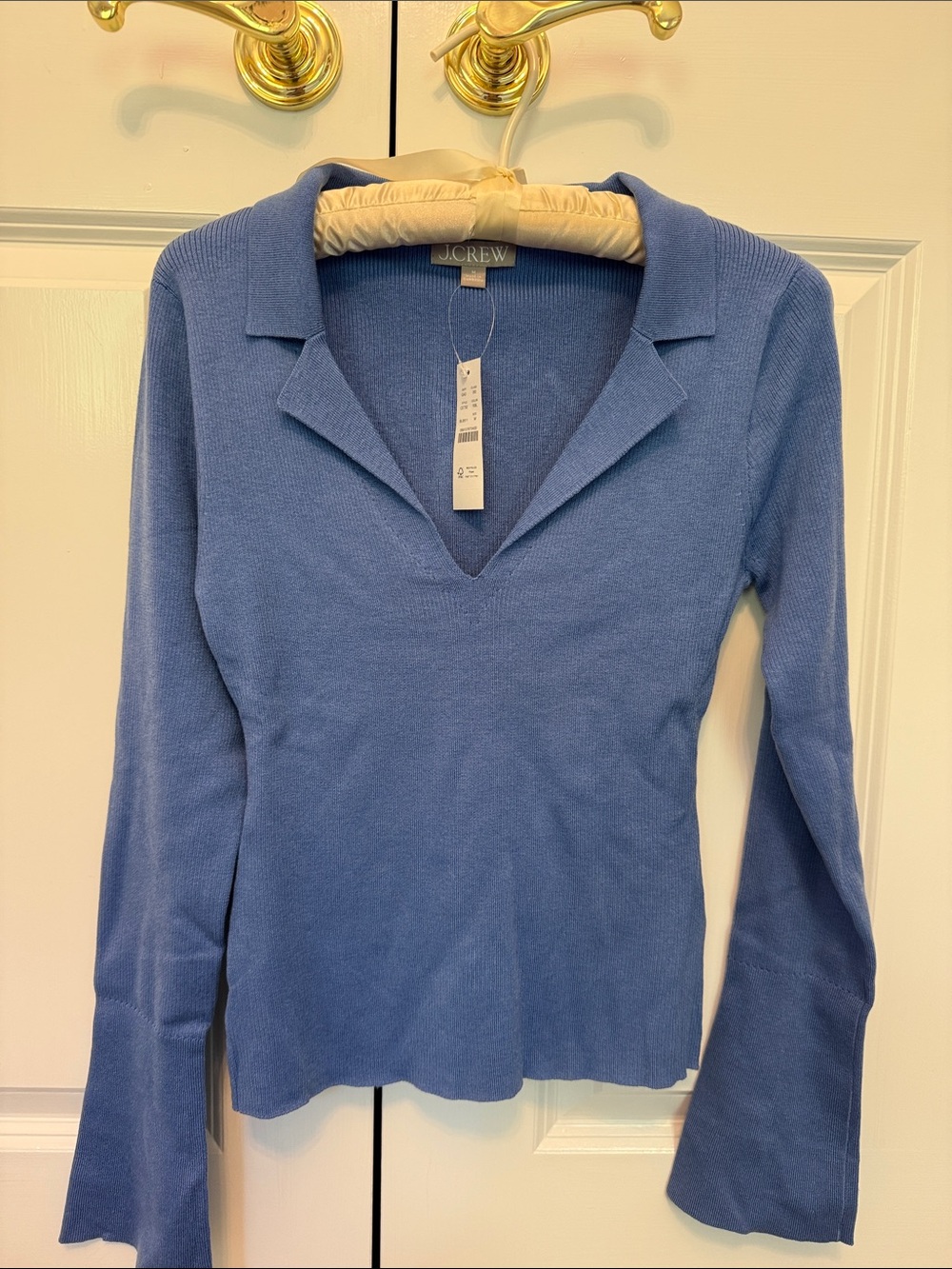 J. Crew Women's Periwinkle Collared V-Neck Lightweight Sweater